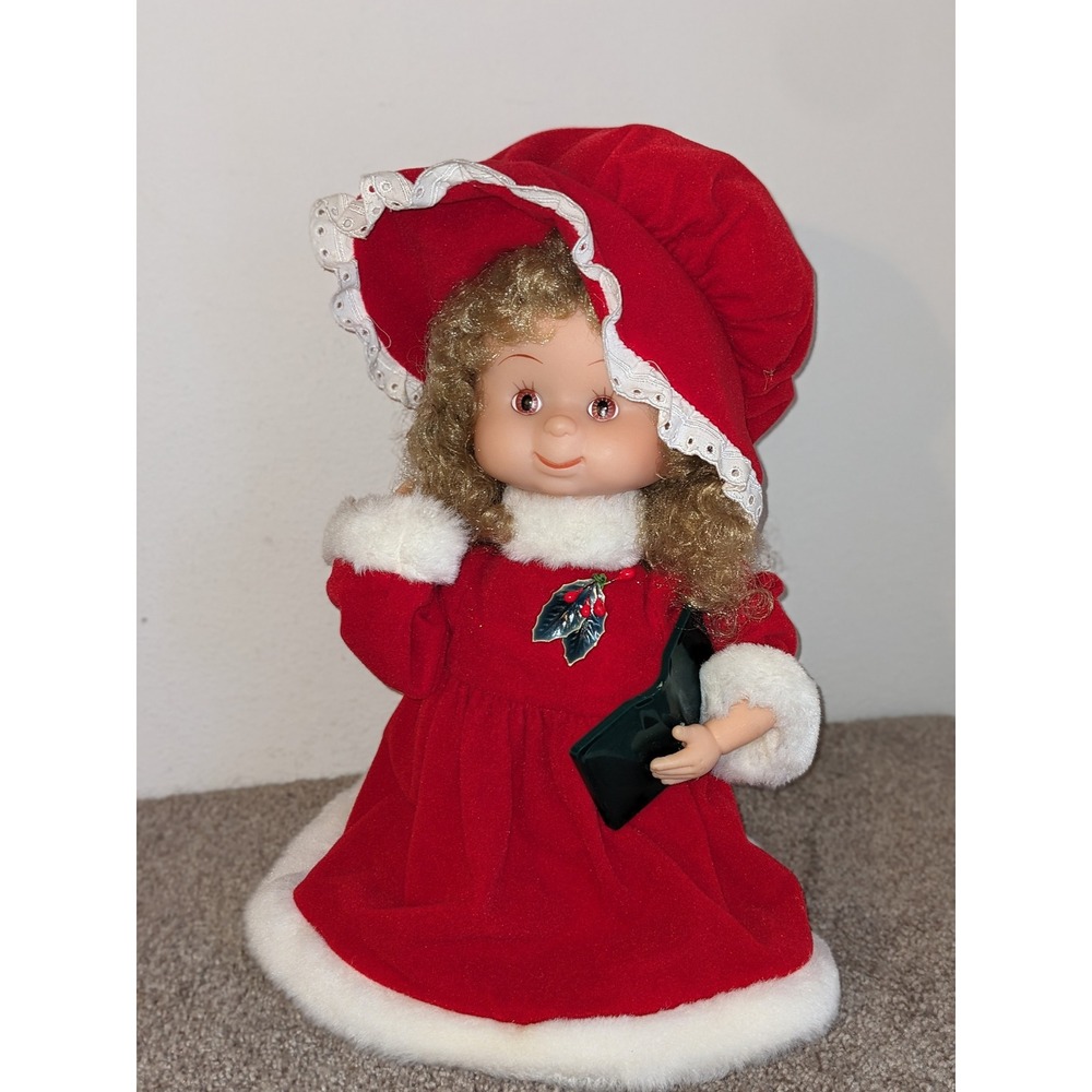 Santa's Best Christmas Caroler Doll Red Dress Bonnet Holiday Decor Vintage‎ 1993